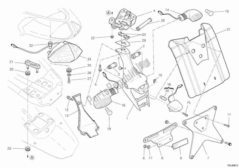All parts for the Taillight Aus of the Ducati Superbike 1198 R 2010